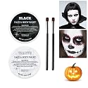 Js2U ZW White Black Oil Face Body Paint Set, Halloween Skeleton Makeup Kit with 2 Brushes, Professional Black and White Face Painting Kit