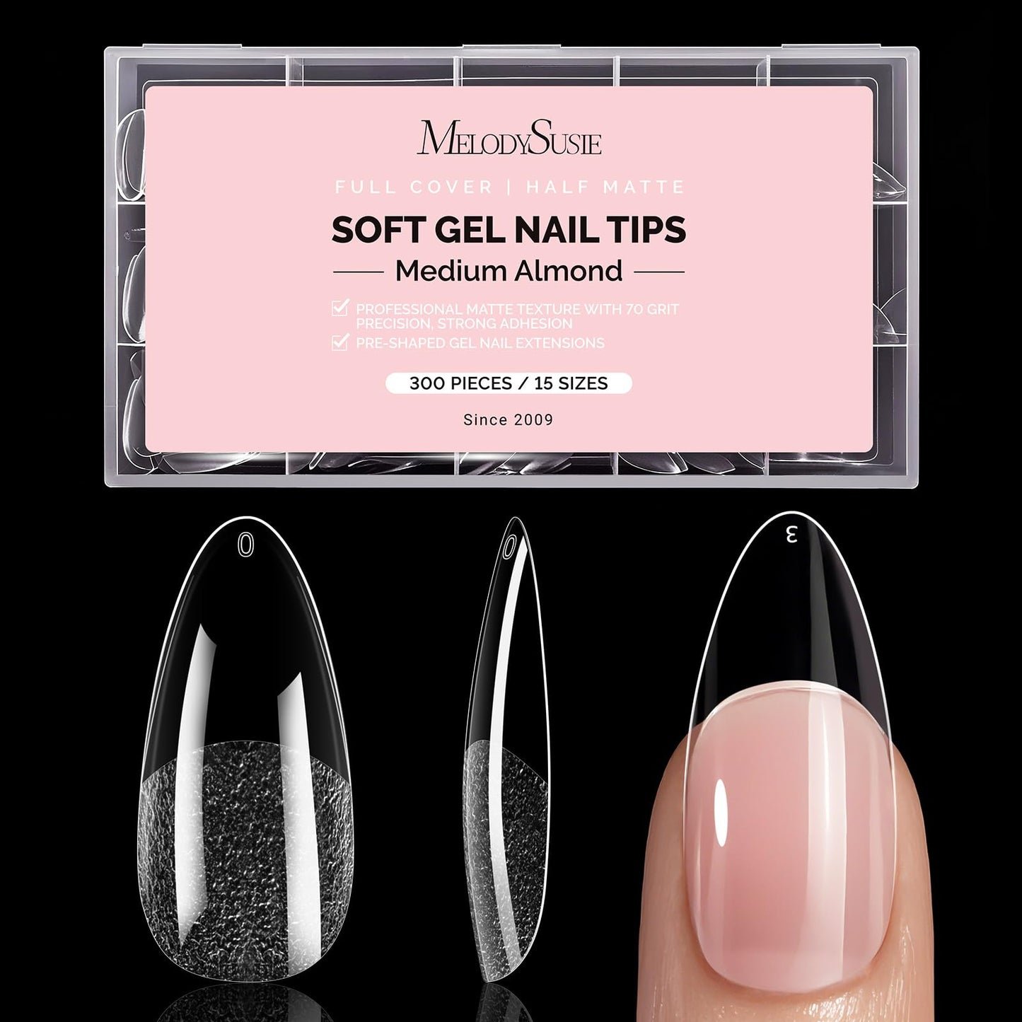 MelodySusie Medium Almond X Nail Tips - 300Pcs 15 Sizes Clear Acrylic, Half Matte Full Cover Press on Nails for DIY Extension&Salon Use,Pre-Shaped Beauty and Personal Care MelodySusie Default Title