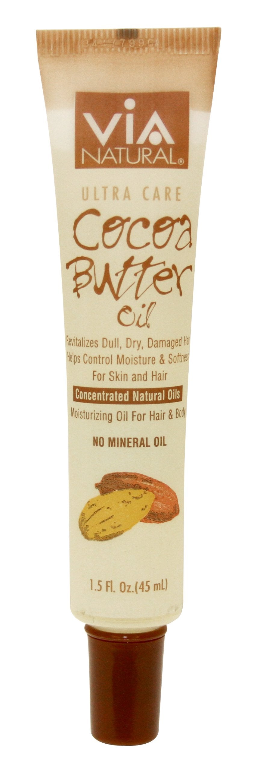 VIA Natural Ultra Care Cocoa Butter Oil Concentrated Natural Oil 1.5oz - Revitalizes Dull, Dry, Damaged Hair Helps Control Moisture & Softness