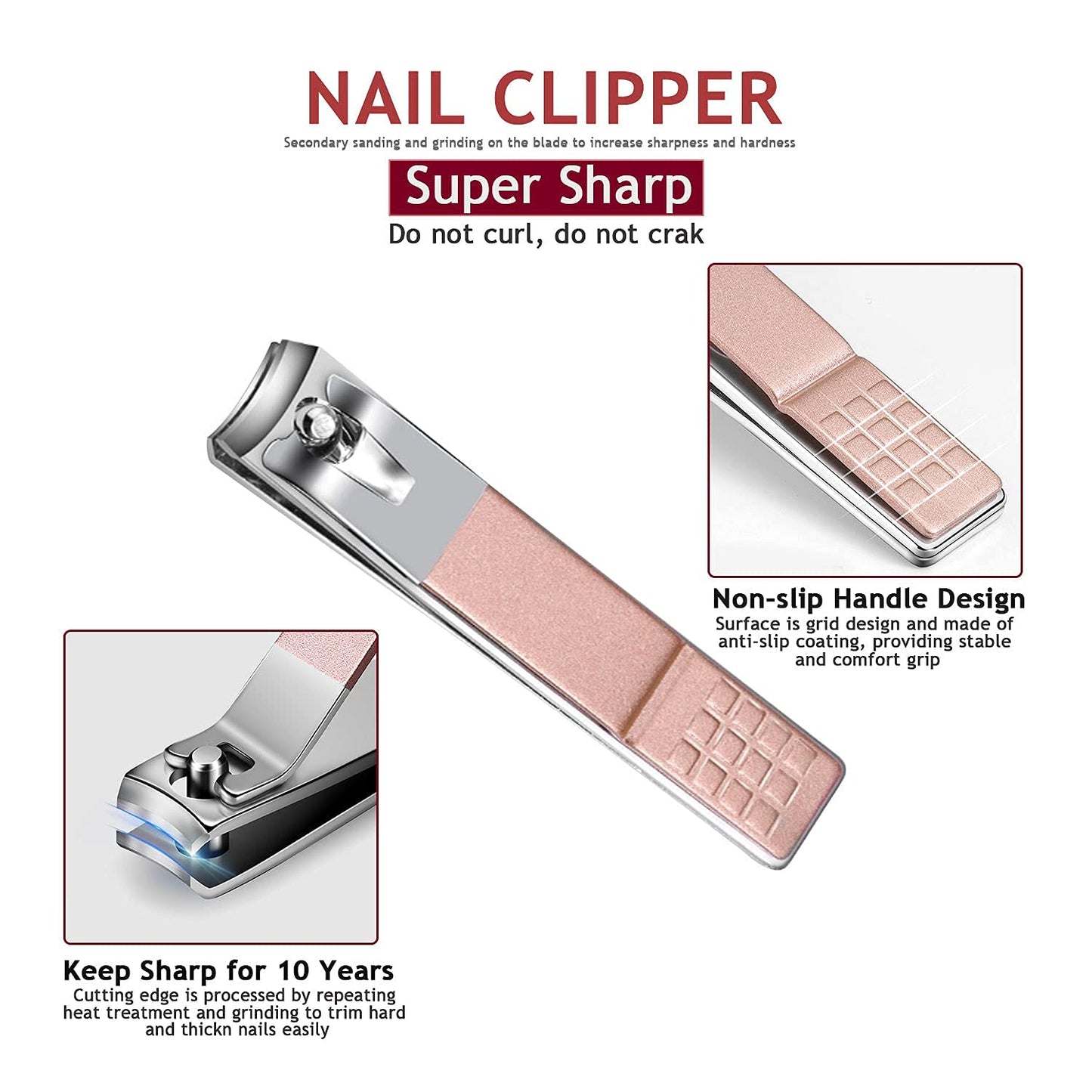 HANTEKAS Manicure Set Nail Clippers Kit 5 Pieces in 1 Stainless Steel Professional Grooming Nail Care Tools Including Nano Glass Nail Shiner Buffer
