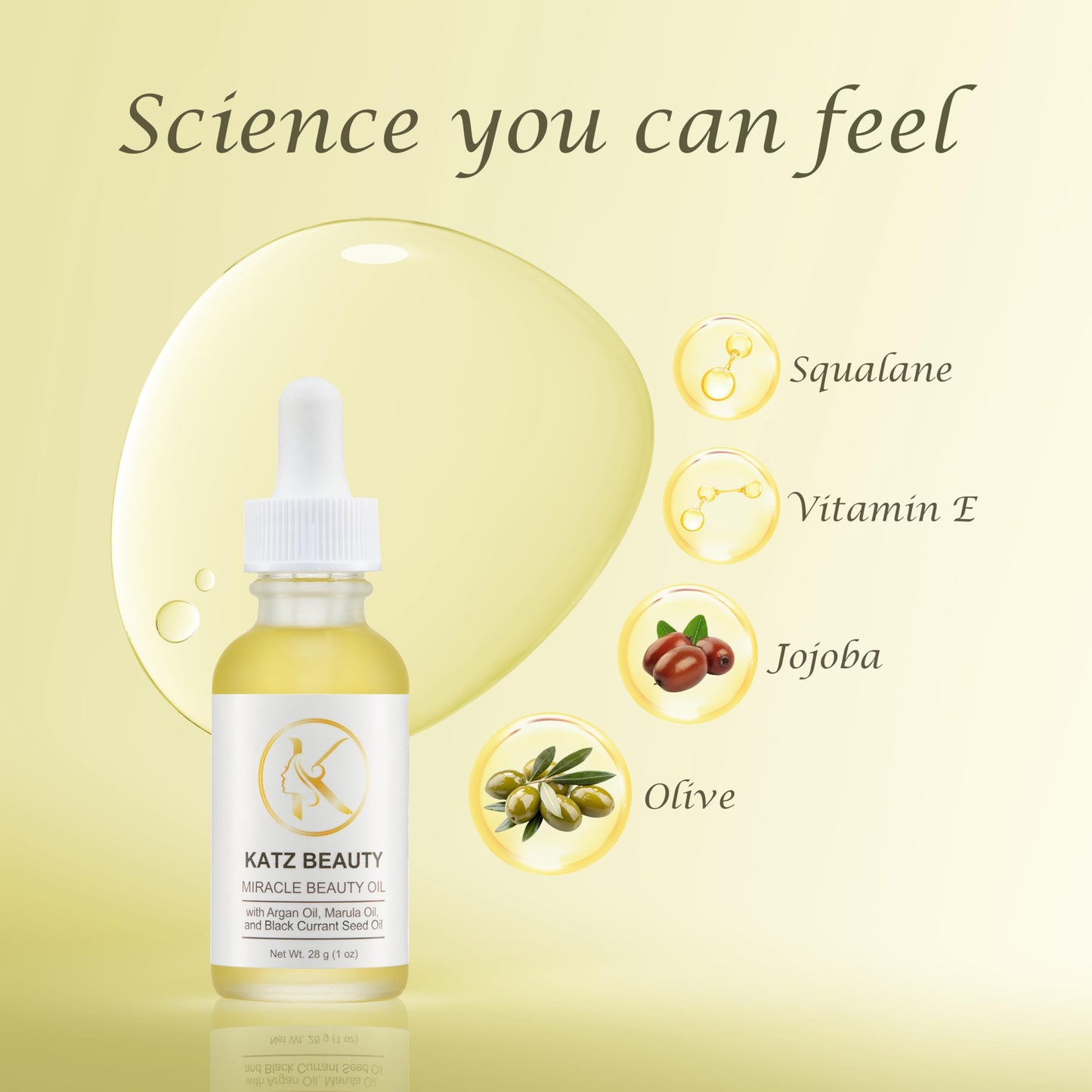 Katz Beauty Miracle Beauty Oil - Hydrating Face Oil with Jojoba, Argan & Marula Oil for Anti-Aging Glow, Non-Comedogenic