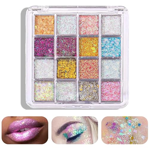 ZFFKZ 16-Color Holographic Body Glitter Gel Palette - Long-Lasting Glitter for Face, Eyes, Hair & Nails - Easy Pickup & Wash-Off - Vegan, Cruelty-Free