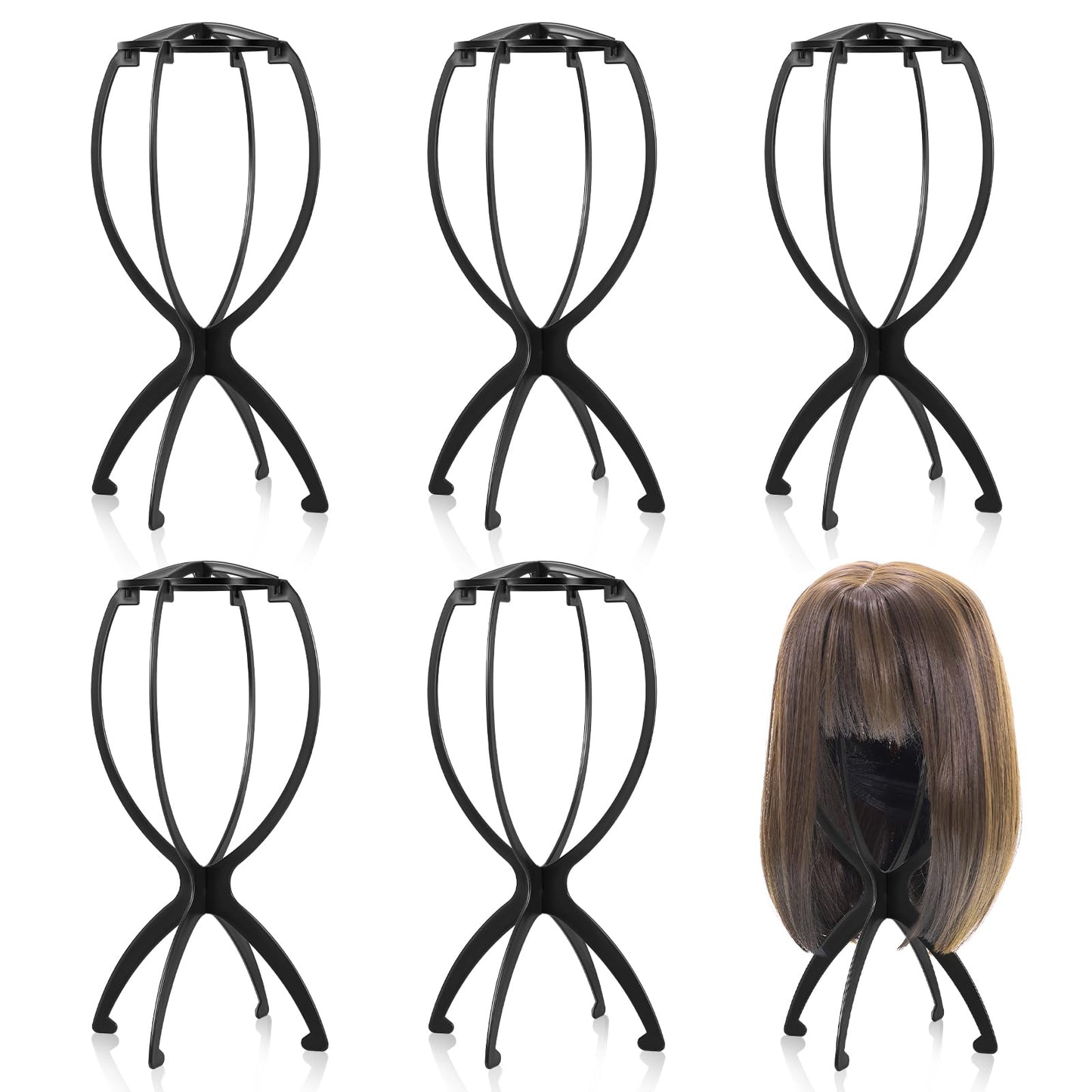 obeoby Wig Stand, Portable Wig Holder Wig Head Stand for All Wigs Travel Wig (black (6 pack)) Beauty and Personal Care obeoby Default Title