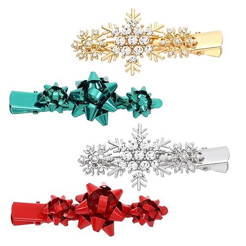 4pcs Christmas Hair Clips for Women Girls Xmas Present Bow Hair Pins Crystal Christmas Snowflake Hair Barrettes Holiday Jewelry Ornament New Year Gift