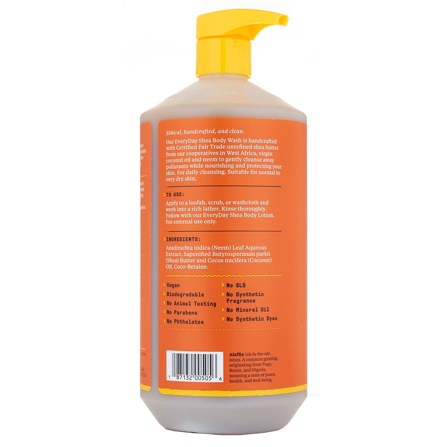 Alaffia EveryDay Shea Body Wash, Naturally Moisturizing Cleanser for All Skin Types with Fair Trade Shea Butter, Neem & Coconut Oil, Unscented, 32 fl