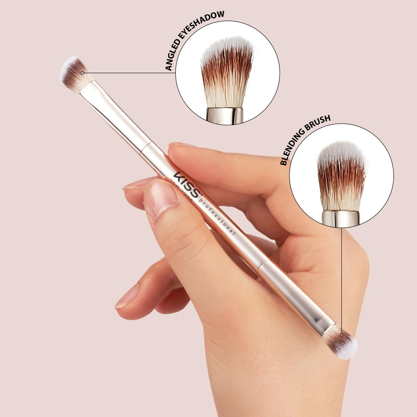 KISS NEW YORK Professional Dual Ended Eyeshadow Brush, Angled & Large Brush for Precise Shaping, Smudging Eyeshadow Application, Blending & Set Target