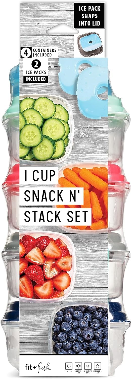Fit & Fresh Small Plastic Containers With Lids 8 oz, Small Snack Containers With Lids, Reusable Leakproof Dressing and Condiment Containers With Two…
