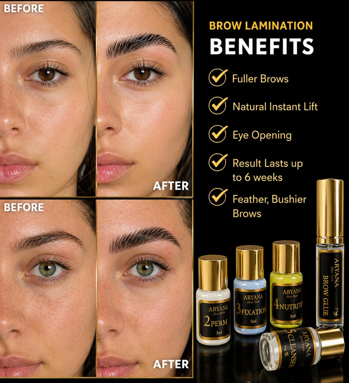 ARYANA NEW YORK Eyebrow Lamination Kit | Brow Lift Kit | At Home DIY Brow lamination | Instant Professional Lift For Fuller Eyebrows | Brow Brush Beauty and Personal Care ARYANA NEW YORK