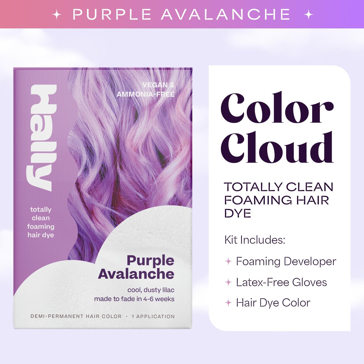 Hally Hair Color Cloud - Demi-Permanent Hair Color Foam in Purple | Lasts Up to 25 Washes | Ammonia-Free | No Bleach | 4 fl oz