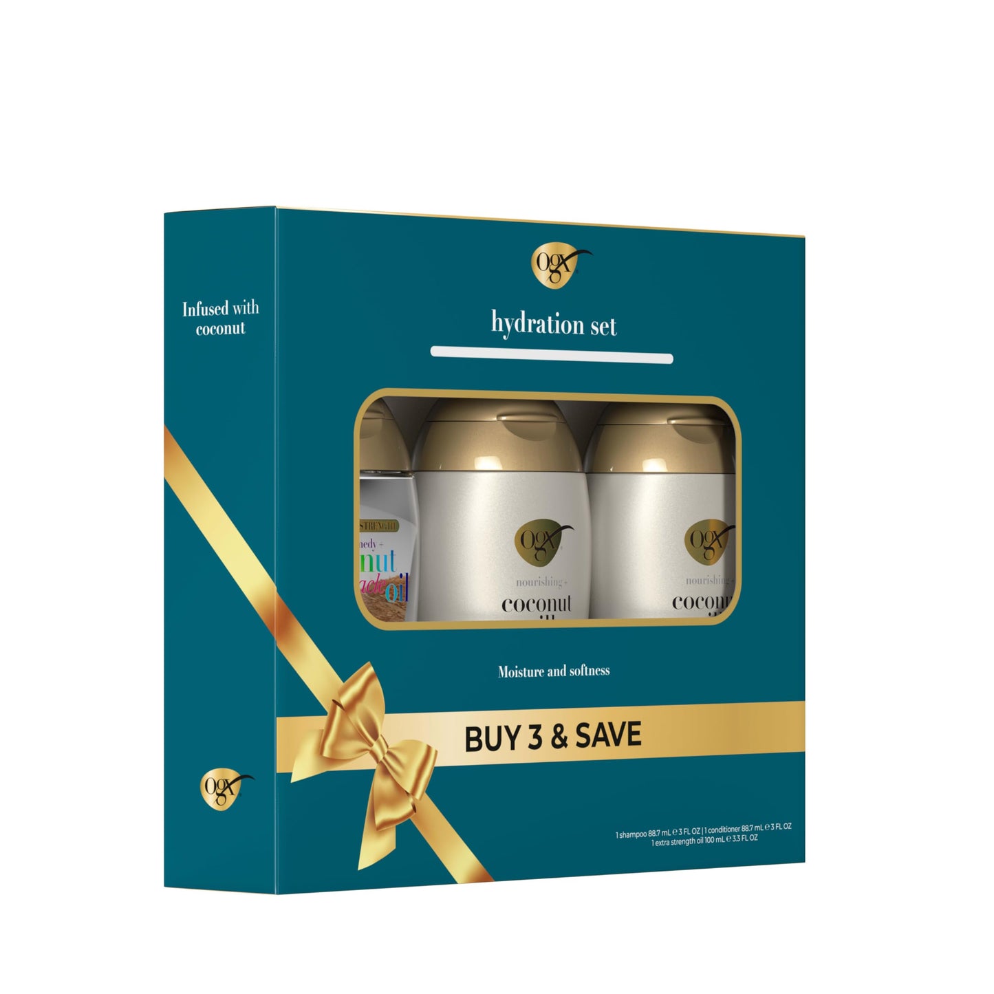 OGX Giftset Nourishing + Coconut Milk Shampoo & Conditioner & Extra Strength Damage Remedy + Coconut Miracle Oil Penetrating Hair Oil (3pc Hydration