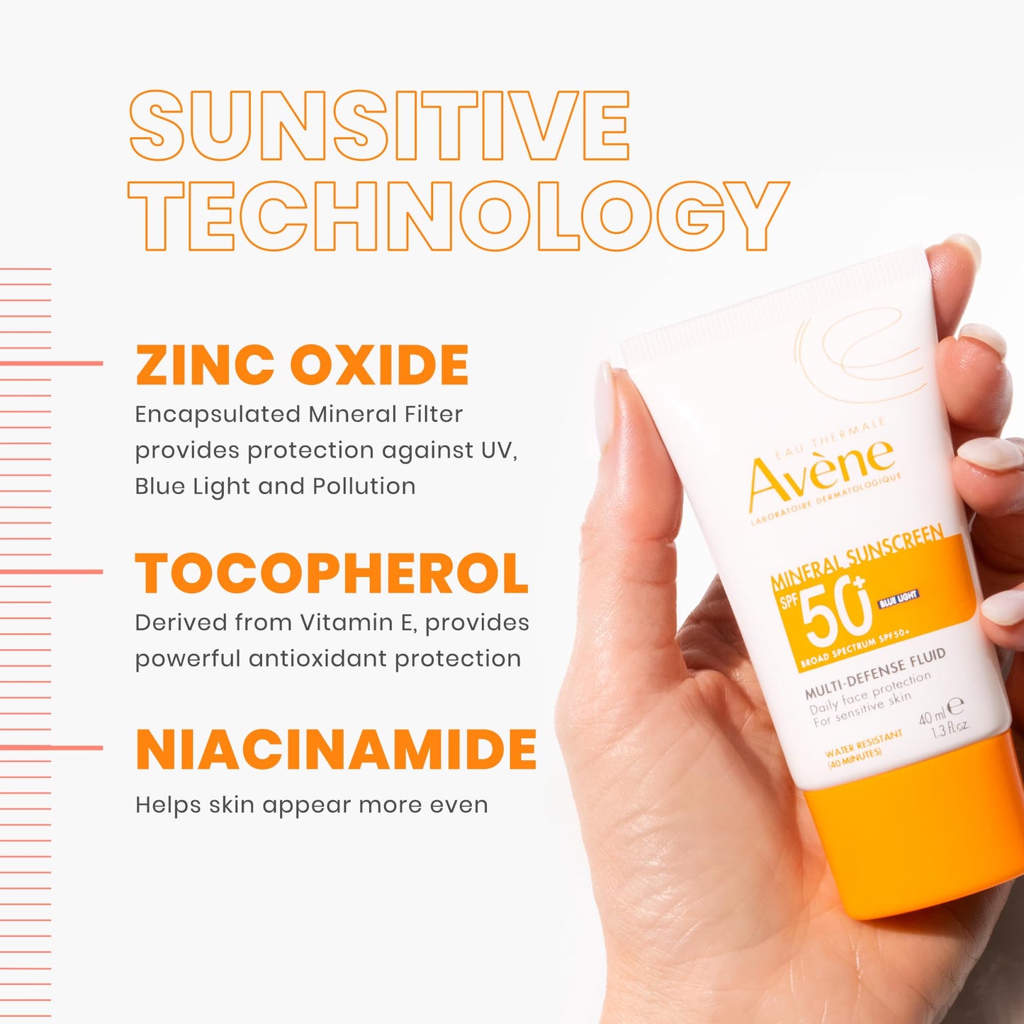 Avène Mineral Sunscreen Multi-Defense Fluid SPF 50+, Clean Formula Sunscreen for Sensitive Skin, Sheer, Water Resistant, Non-Whitening, Antioxidant