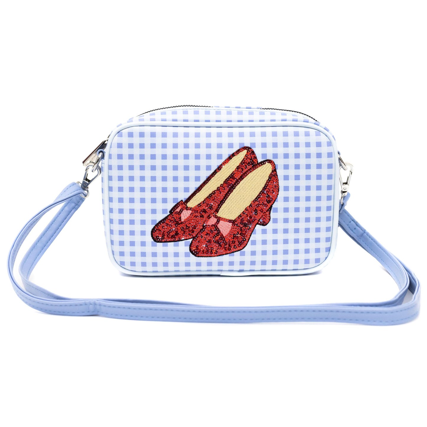 Wizard of Oz Bag, Crossbody, The Wizard of Oz Dorothy Sequined Ruby Slippers with Toto Pose, Blue, Vegan Leather