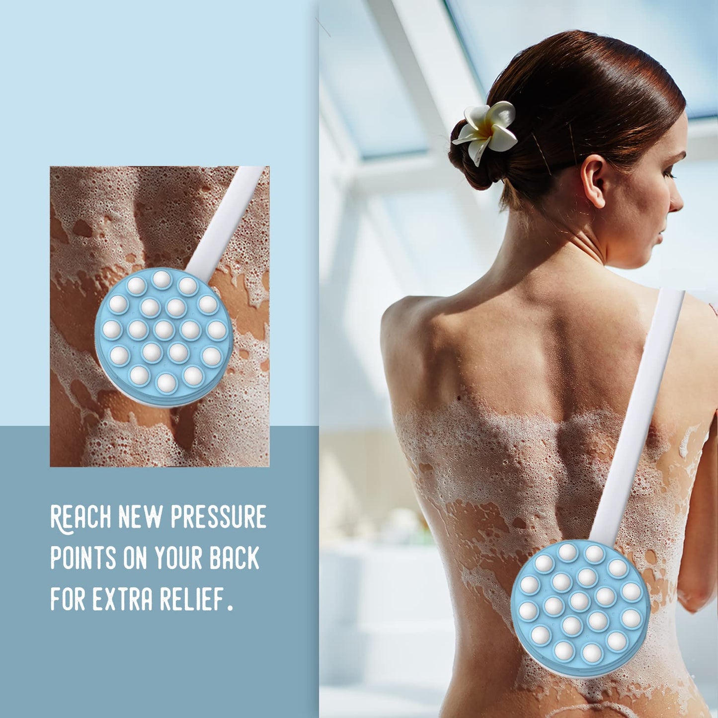 Yiesoum Back Lotion Applicator and Massager by Body Long Handheld self-Handhled Easy Reach for Sunscreen, Cream, Shower Gel on Back, Legs and Feet