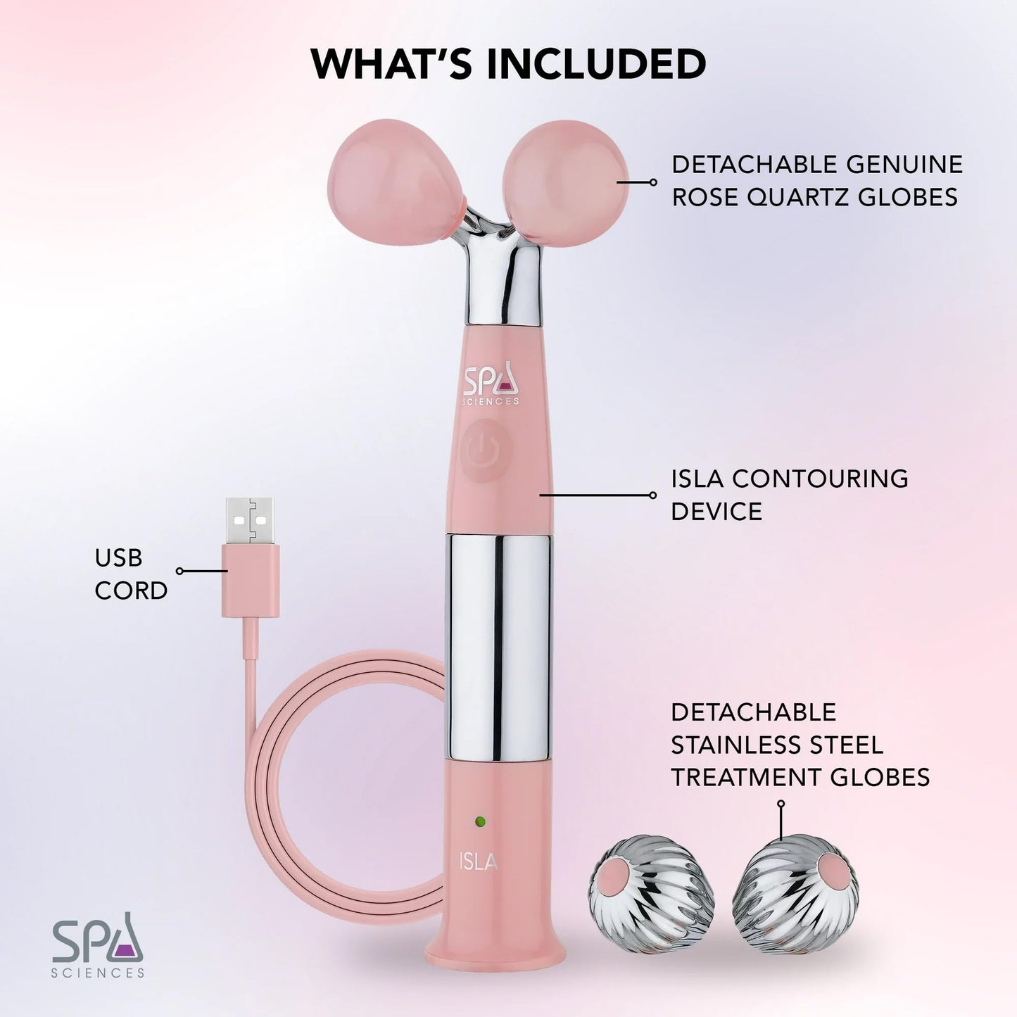 Spa Sciences ISLA Ice + Heat Contouring Roller (Face, Neck, and Décolletage) - Including Steel + Bonus Genuine Rose Quartz Globes