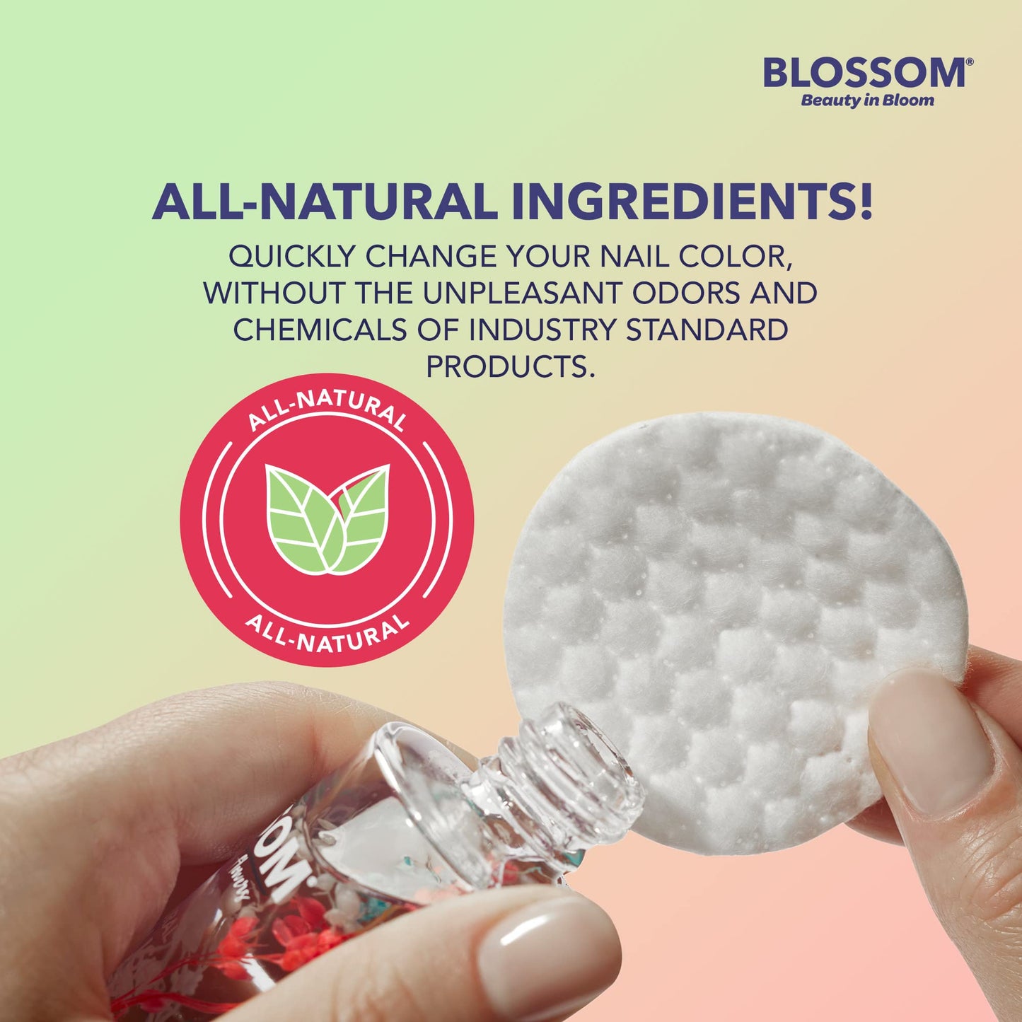 Blossom Non Toxic Nail Polish Remover Non Acetone, All Natural Scented, Vegan, Acetone Free Nail Polish Remover, Organic Plant-Based, Infused