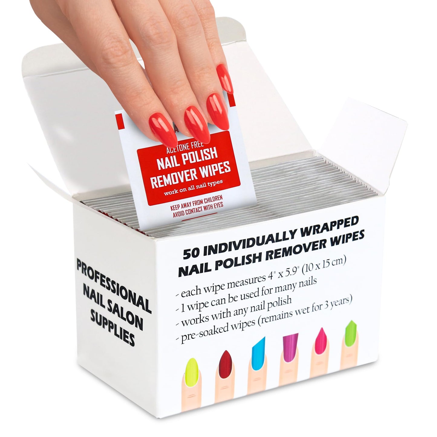 Nail Polish Remover Pads - 100% Non-Acetone - 50 Pack Bulk Set - Individually Wrapped - Quick Nail Polish Remover Wipes - Fingernail Travel Kit Beauty & Personal Care NINJA QUEST