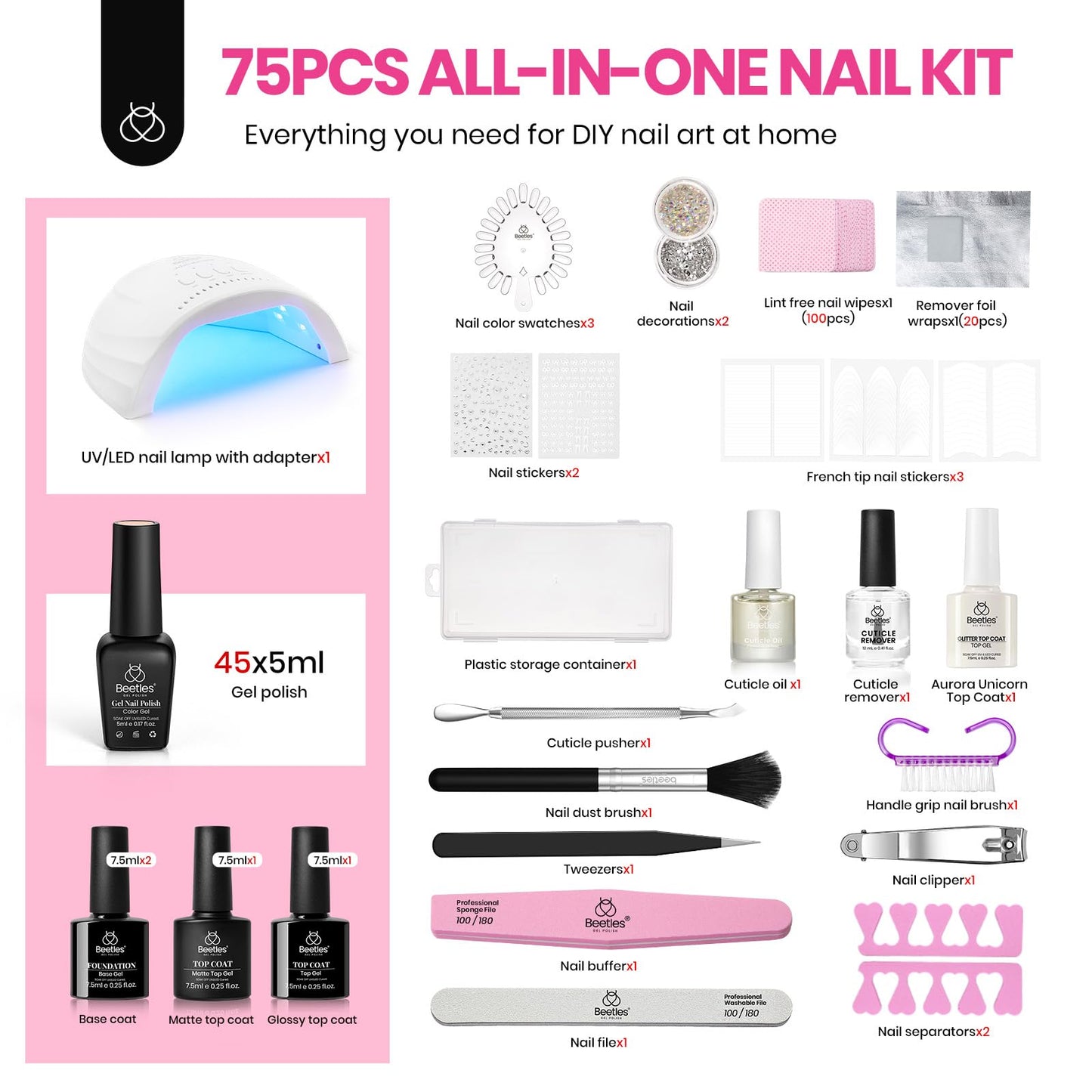 Beetles 69 Pcs Gel Nail Polish Kit with U V Light - 35 Colors Gel Polish Nail Kit with with Base & Glossy Top Coat Soak Off DIY Salon Beauty and Personal Care beetles Gel Polish