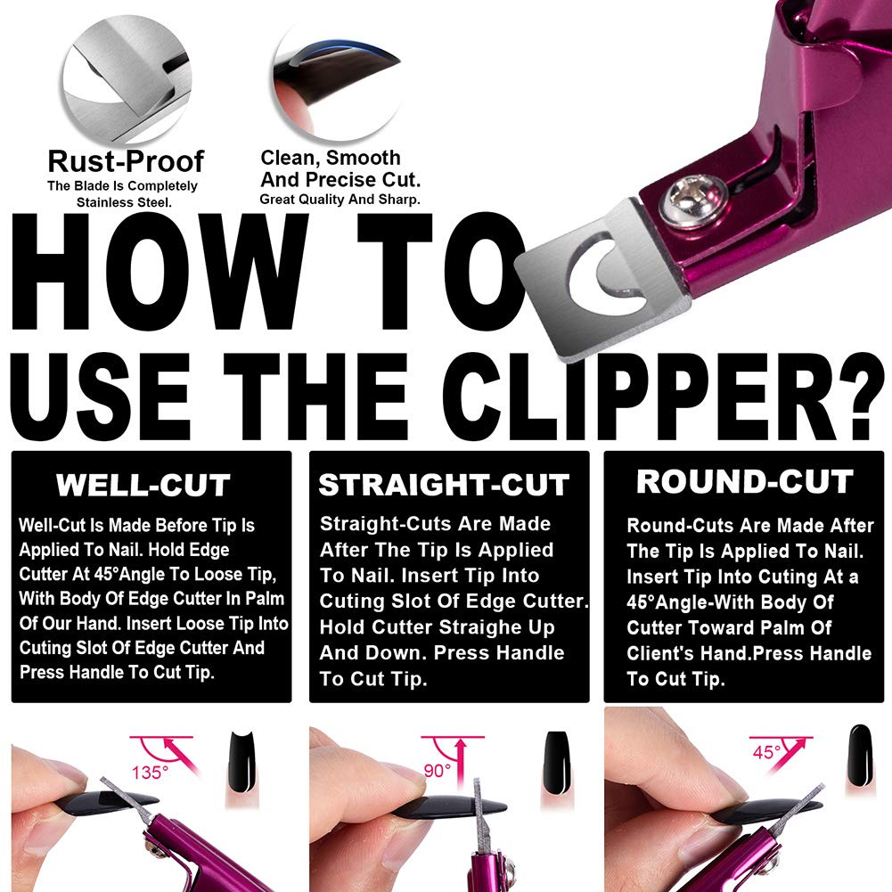 Elegant Violet Red Premium Adjustable Stainless Steel Artificial Acrylic Fake False Nail Tip Clipper Cutter Trimmer Manicure Pedicure Sharp Blade Clip