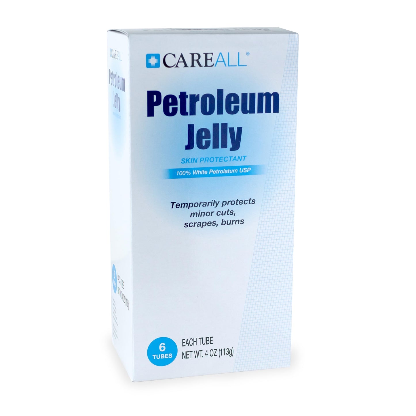 CareALL Petroleum Jelly 4 Oz. Tube (6 Pack), Unscented, 100% Pure White Petrolatum Jelly USP, Moisturizer for Dry Cracked Skin and Lips, Protectant