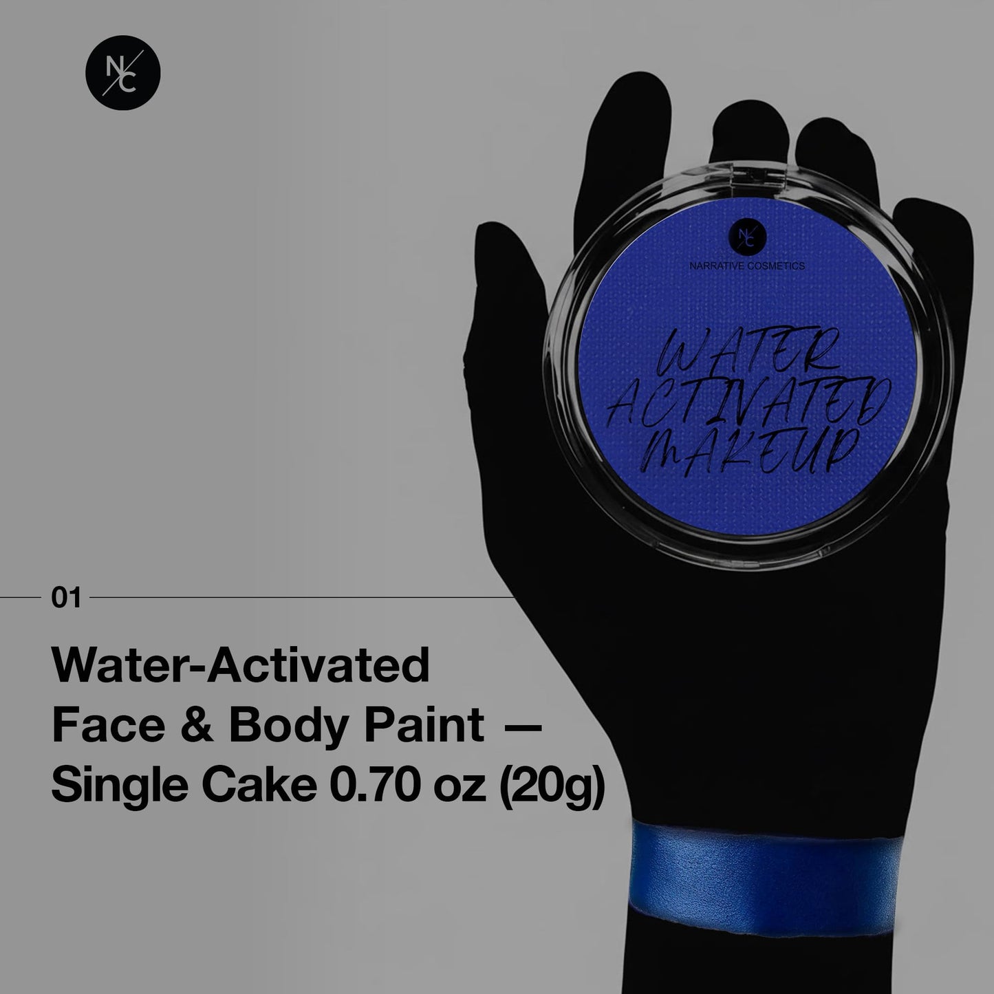 Narrative Cosmetics Water-Activated Face & Body Paint - Highly Pigmented, Long-Lasting Face & Body Paint for SFX, Cosplay, and Artistic Makeup - Blue