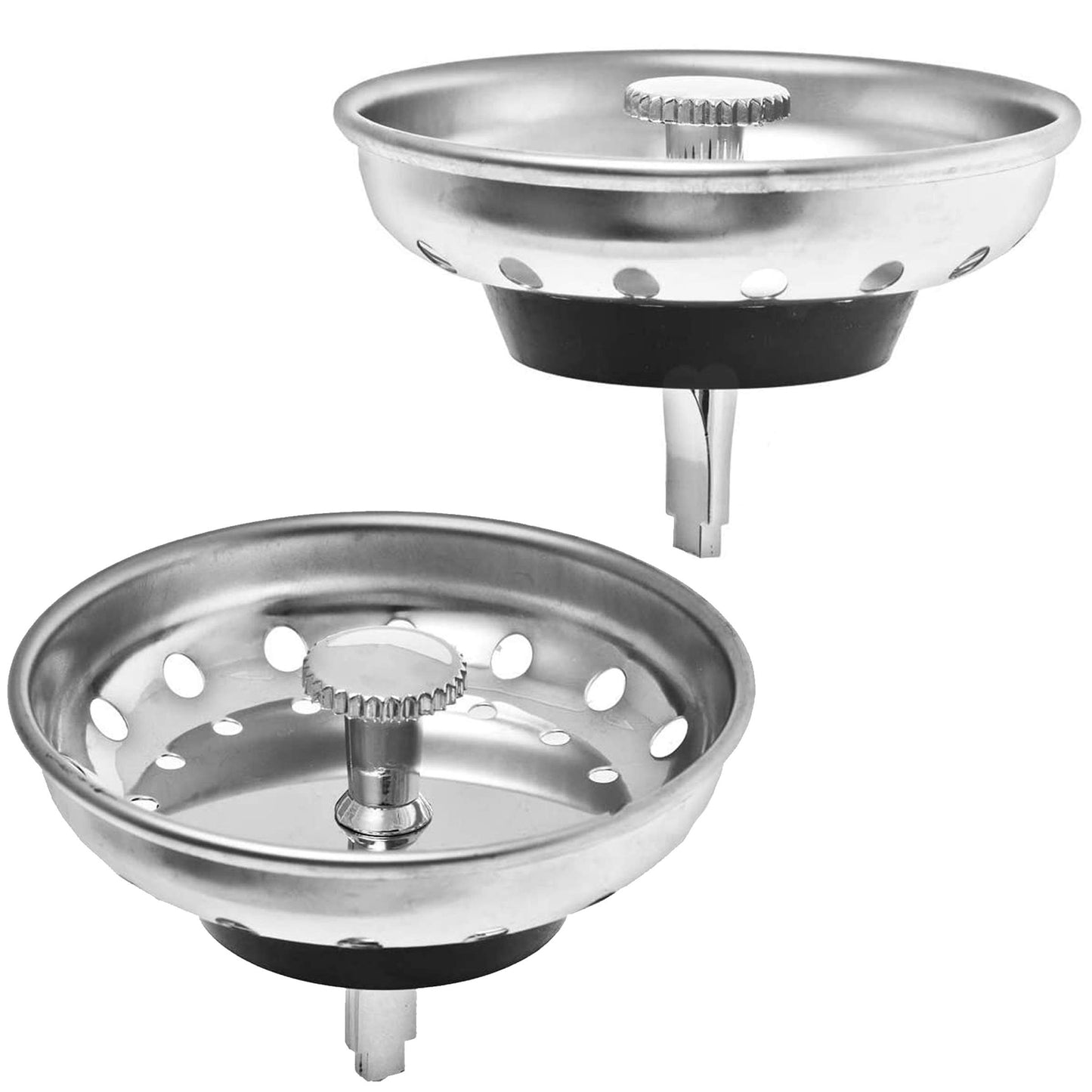 2-Pack Kitchen Sink Strainer & Stopper Combo, Fits Standard 3.5" Drain, Stainless Steel Basket with Plastic Knob & Rubber Stopper, Hilltop Products