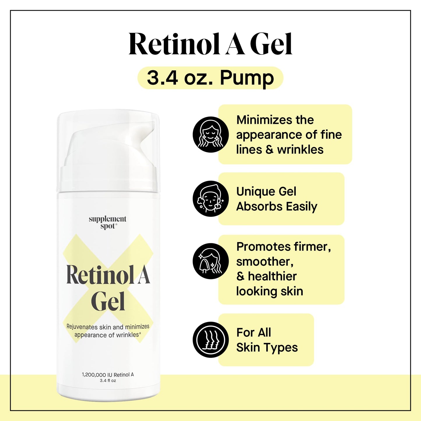 Retinol-A Gel - Anti-Aging Retinol Moisturizer Repairs Fine Lines & Wrinkles - Daily Use for Smoother, Firmer & Younger Looking Skin- (99.9% Water