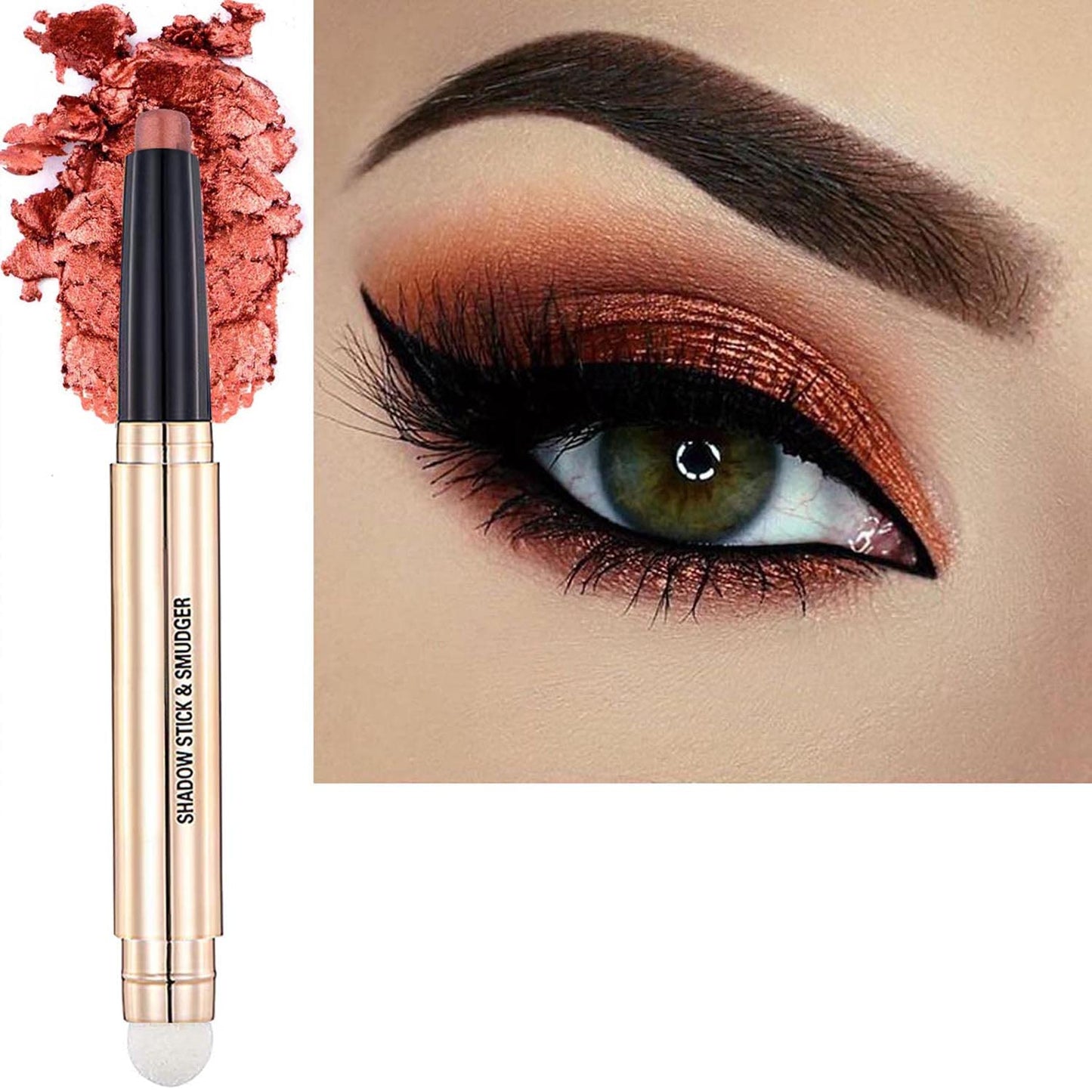 Metiplou Orange Copper Eyeshadow Stick Makeup Cream Glitter Shimmer Bronze Eyeshadow Pencil Hypoallergenic Waterproof Long Lasting Eye Shadow