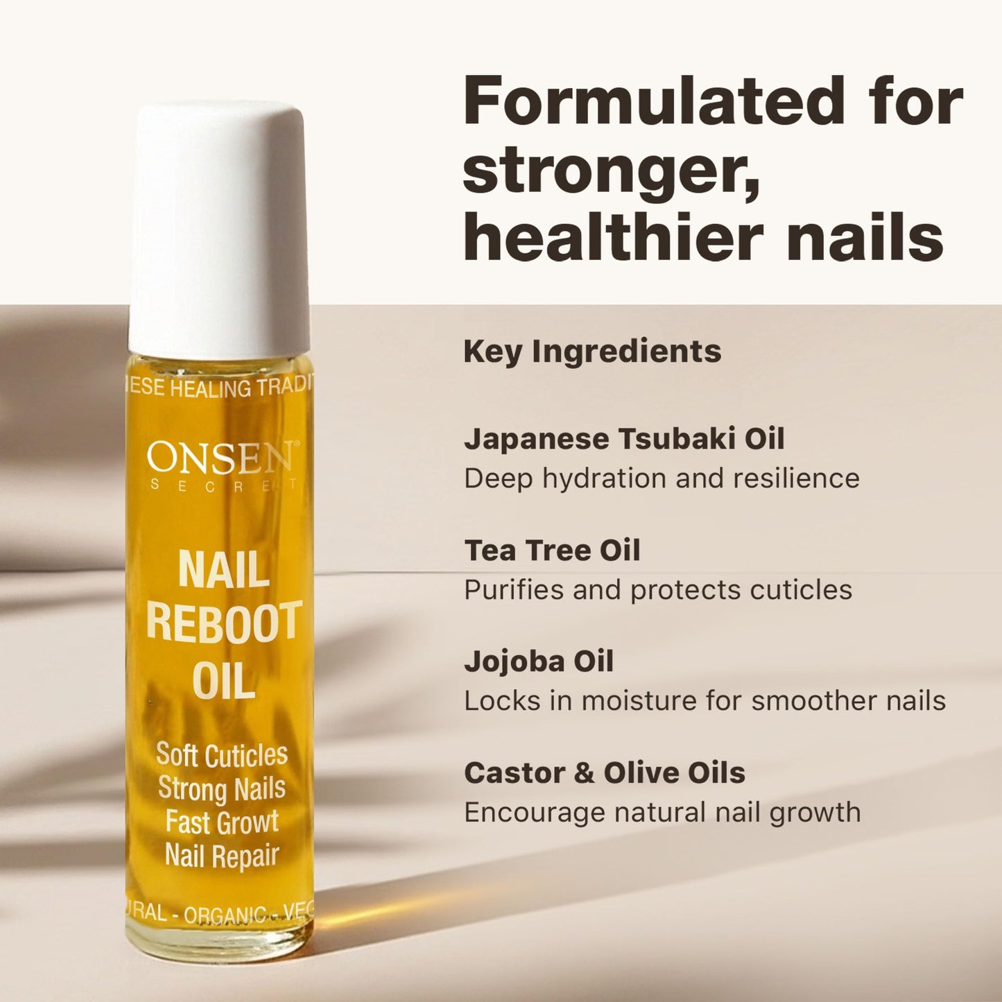 Onsen Secret Nail & Cuticle Repair Oil (10ml) - Dry Oil Formula - Japanese Tsubaki, Tea Tree & Jojoba - Strengthens Nails, Repairs Cuticles, Hydrates