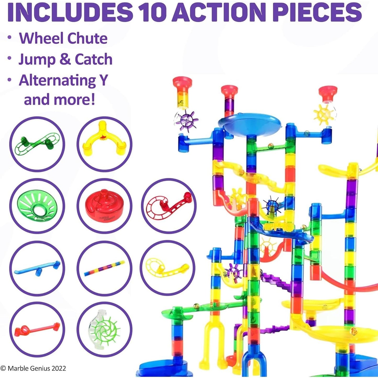 Marble Genius Marble Run Booster Set 20pcs – STEM Construction Building Blocks for Kids Ages 3+, Instruction App Access, Marbles Not Included