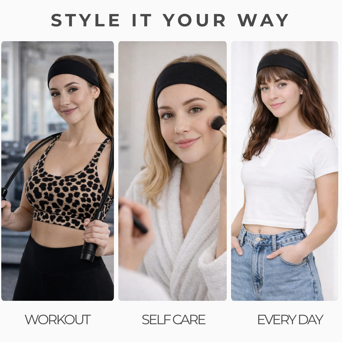 Styla Hair Headbands for Women Stretch Fashion Head Bands 10 Pack Non-Slip Head Wraps Great for Spa, Sports, Yoga, Pilates, Running, Gym Headband