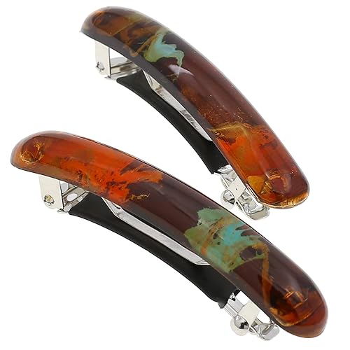 Camila Paris CP3328 French Hair Barrette Clip for Girls, Orange Small Set of 2 Strong Hold Grip Hair Clips for Women, No Slip Rubberized Automatic