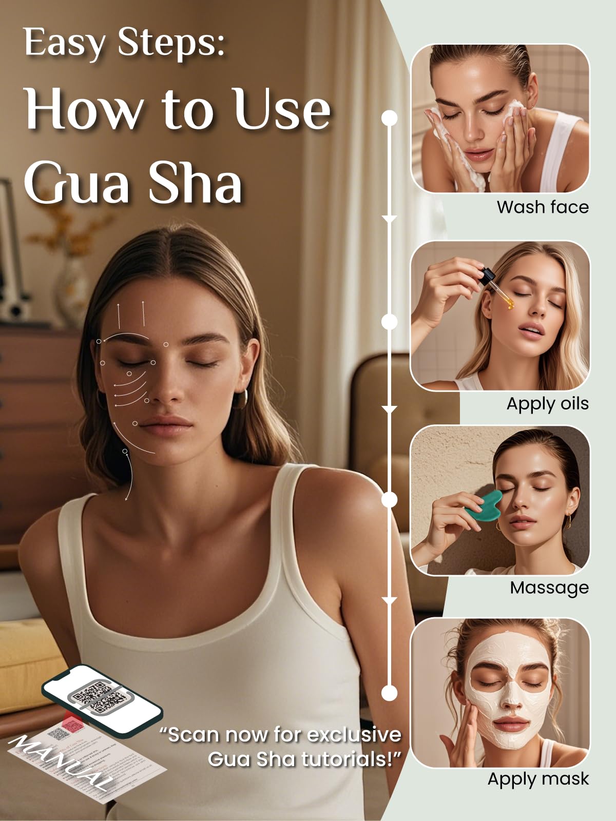 Rena Chris Gua Sha Facial Tools: Jade Stone Guasha Tool for Face Acupuncture Therapy, Facial Massager for Jawline Sculpting and Puffiness Reducing Beauty and Personal Care Rena Chris