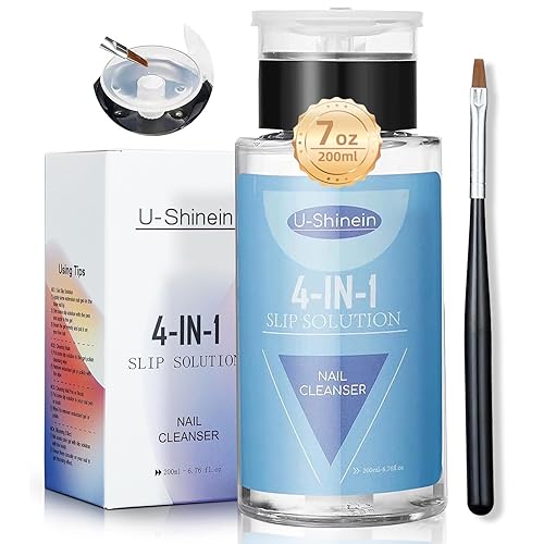 U-Shinein 200ml Nail Slip Solution, 4-in-1 Poly Nail Gel Slip Solution Poly Nail Extension Gel Liquid Slip Solution Builder Gel, Nail Cleaner Liquid