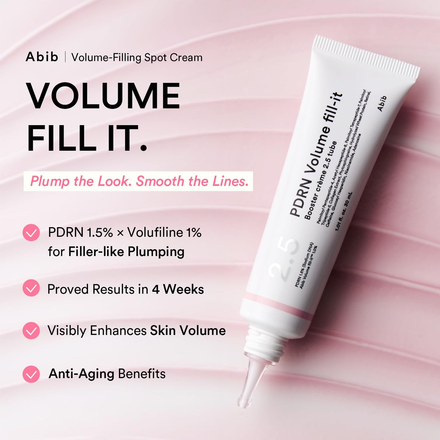 Abib PDRN Volume fill-it Booster Cream 2.5 tube | Facial Volume Plumping with PDRN 15,000ppm Peptides Retinal | For Forehead, Smile Lines & Neck Beauty and Personal Care Abib