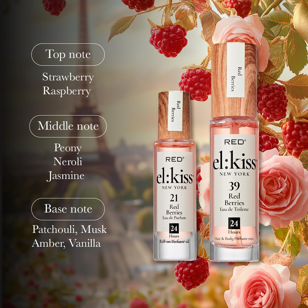 EL:KISS Hair Perfume & Body Mist, Red Berries Inspired by YSt L's Mon Paris, Eau de Toilette 30mL (1.01 Fl Oz), Hydrating & Long-Lasting, Alcohol Beauty & Personal Care EL:KISS