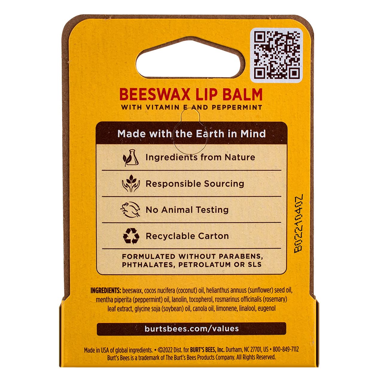 Burt's Bees Beeswax Lip Balm with Vitamin E & Peppermint 0.15 oz (Pack of 5)