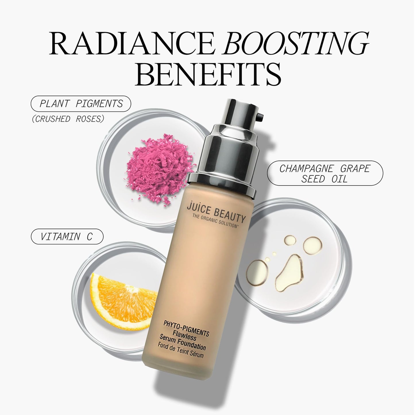 Juice Beauty Phyto?Pigments Flawless Serum Foundation - Non-Comedogenic, Long-Wear & Buildable Medium-to-Full Coverage - Vegan, Clean Hydrating Liquid Makeup for All Skin Types, 30 mL, 16 Natural Tan