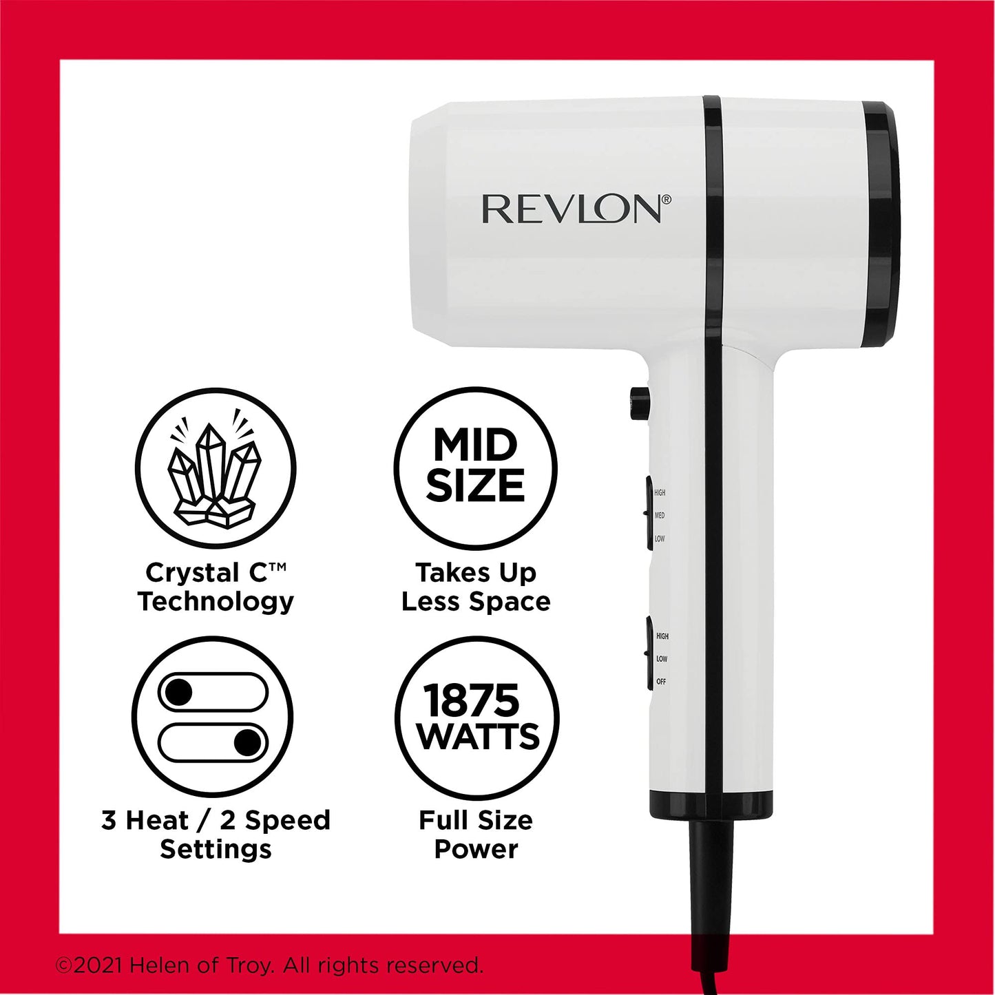 Revlon Crystal C + Ceramic Compact Hair Dryer | Long-Lasting Shine and Less Frizz