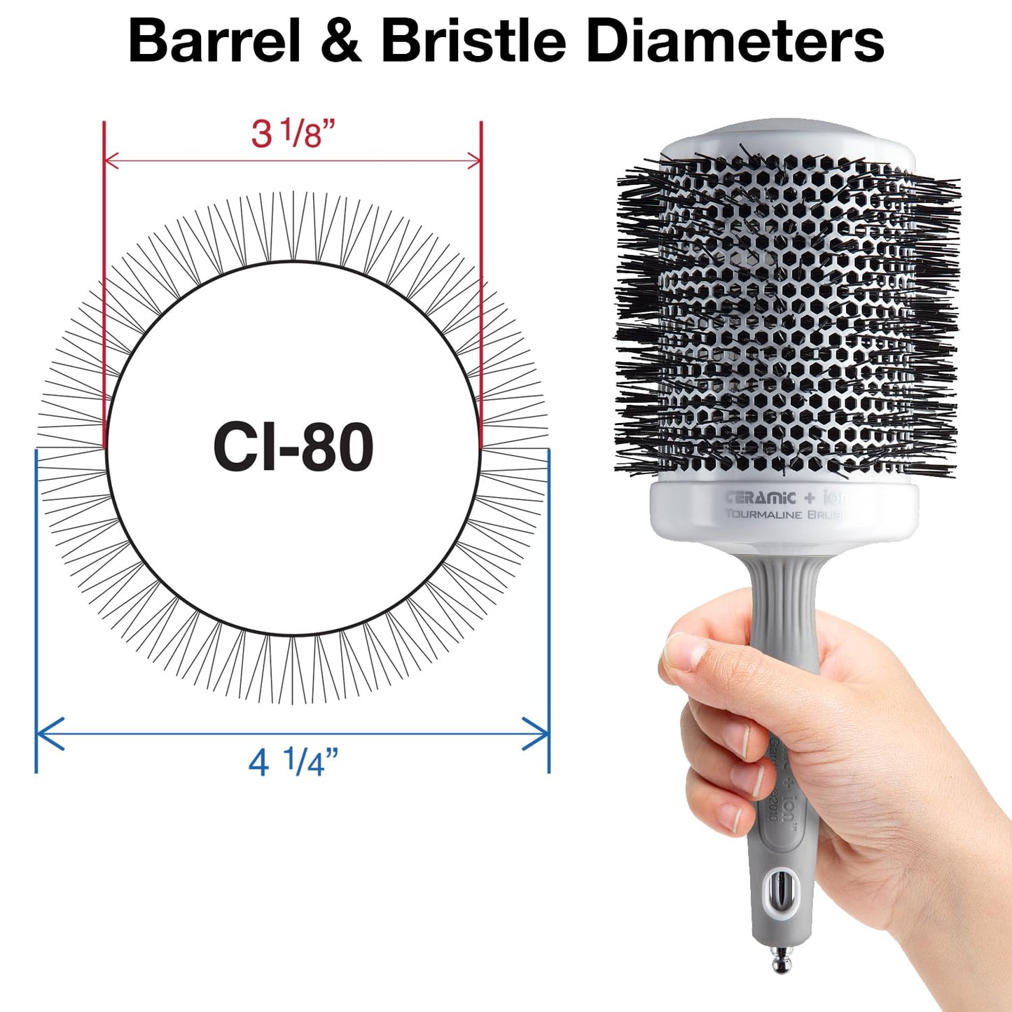 Olivia Garden Ceramic + Ion Round Thermal Hair Brush - Not Electrical - Professional Blowout Brush for Normal to Thick Hair - 4.25"-Diameter Barrel