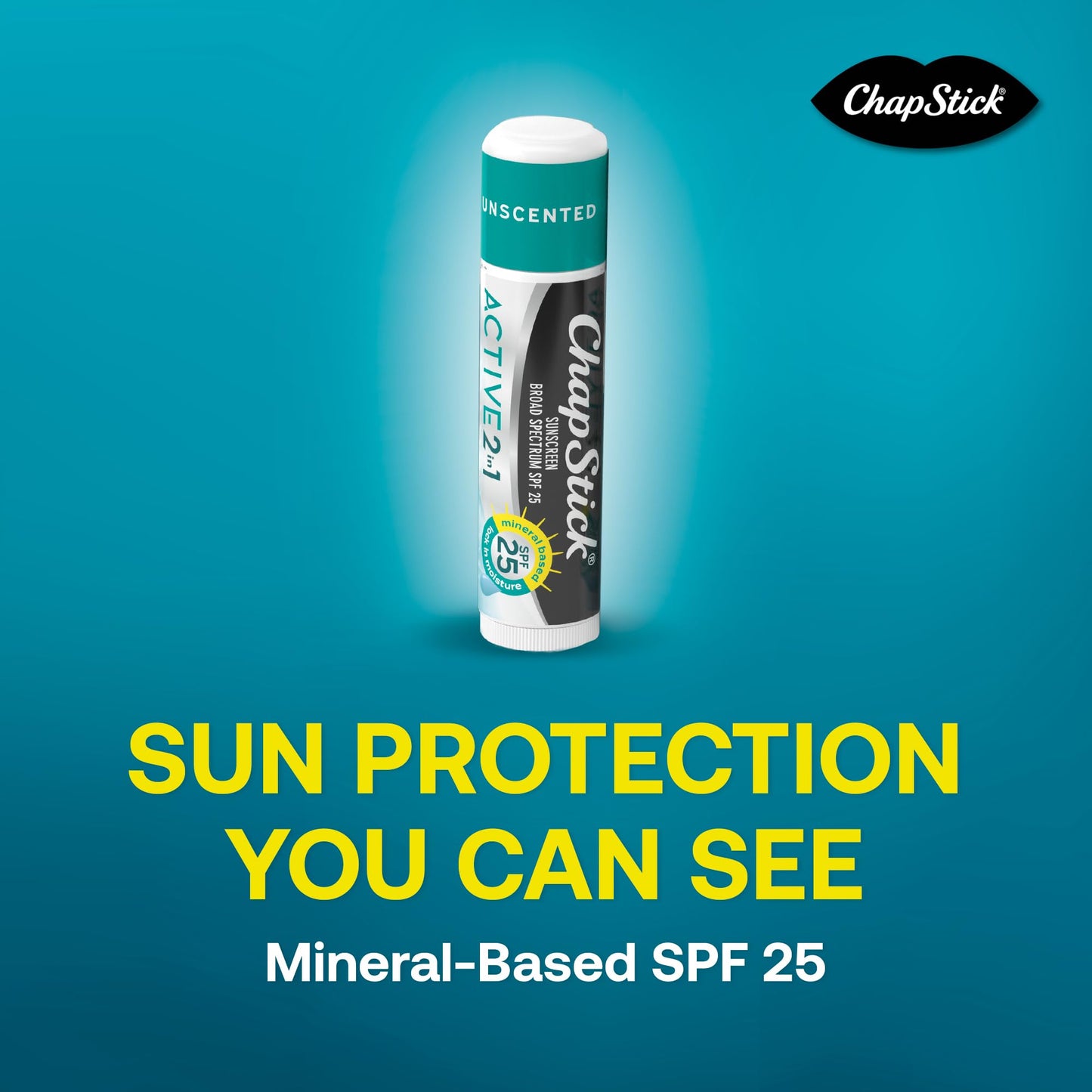 ChapStick Active 2-in-1 Unscented Flavored Lip Balm Tubes with Mineral Based SPF 25 Sunscreen - 0.18 Oz (Pack of 3)