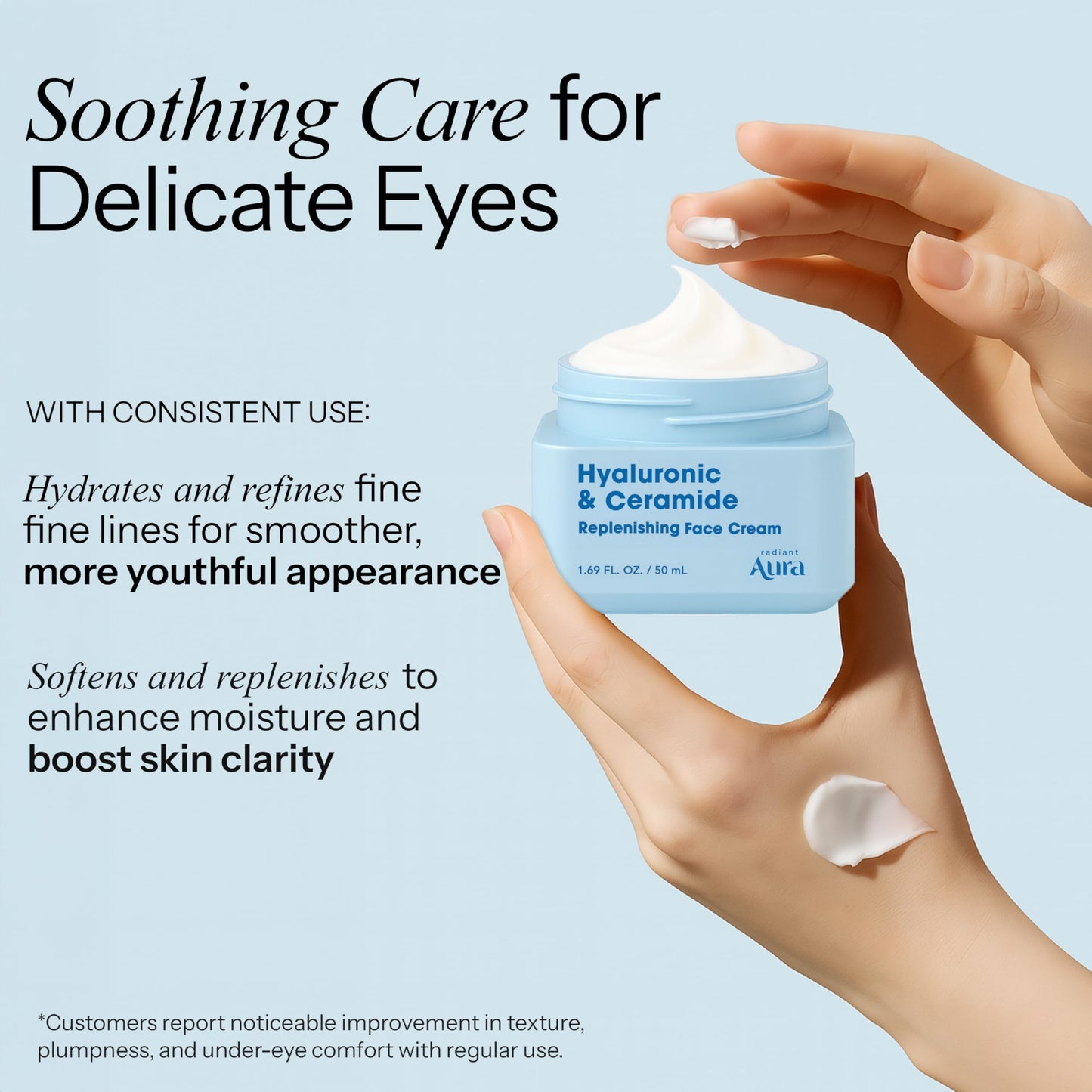 Radiant Aura Hyaluronic Acid & Ceramide Face Moisturizer - Dermatologist Tested, Anti Aging, Korean Skin Care - Hydrating Face Cream, Softens