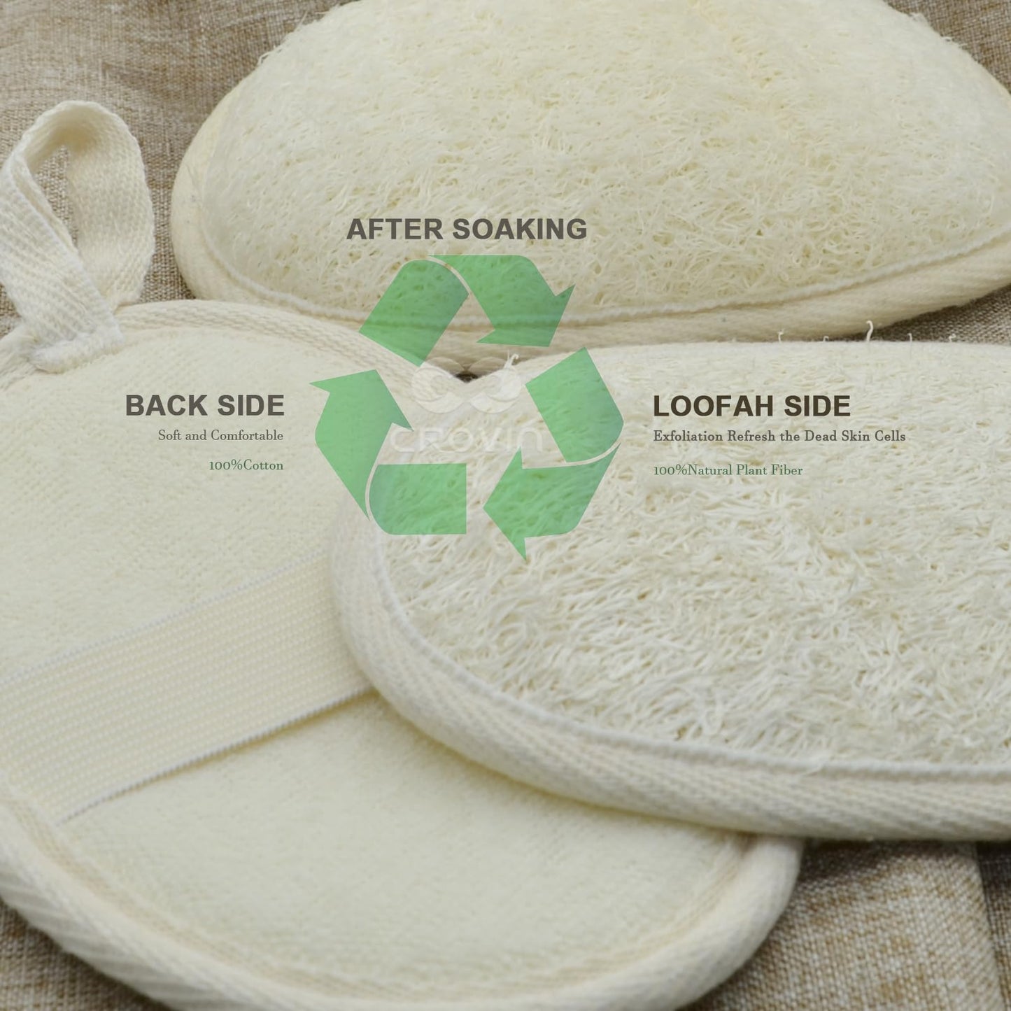 CROVIN Natural Loofah Exfoliating Body Scrubber, Made with Natural Shower Loofah Sponge for Men and Women’s SPA - Pack of 6 Exfoliating Loofah Sponge