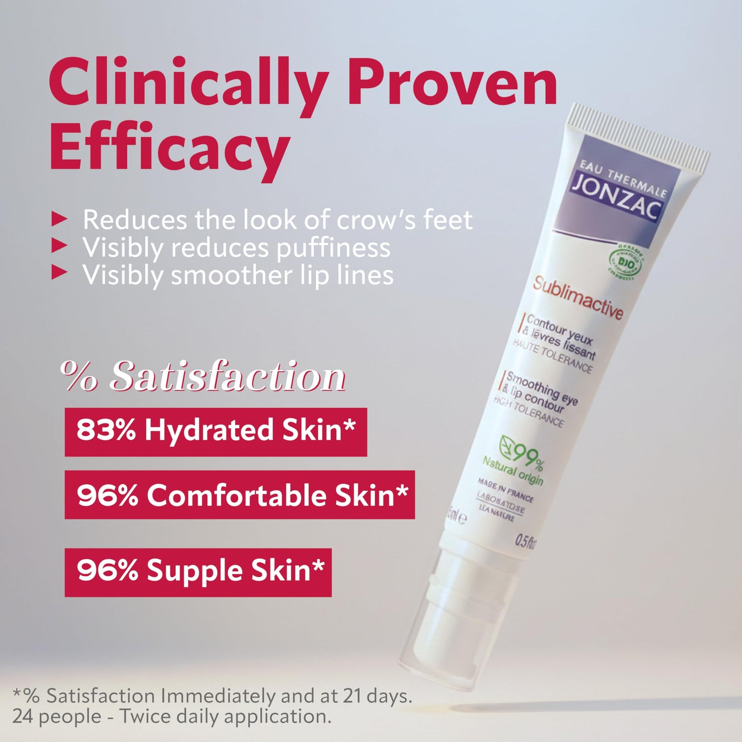 JONZAC Eau Thermale Sublimactive Organic Anti-Aging Eye & Lip Contour Cream - Reduces Fine Lines and Puffy Eyes - Dark Circles Reduced - Natural Skin