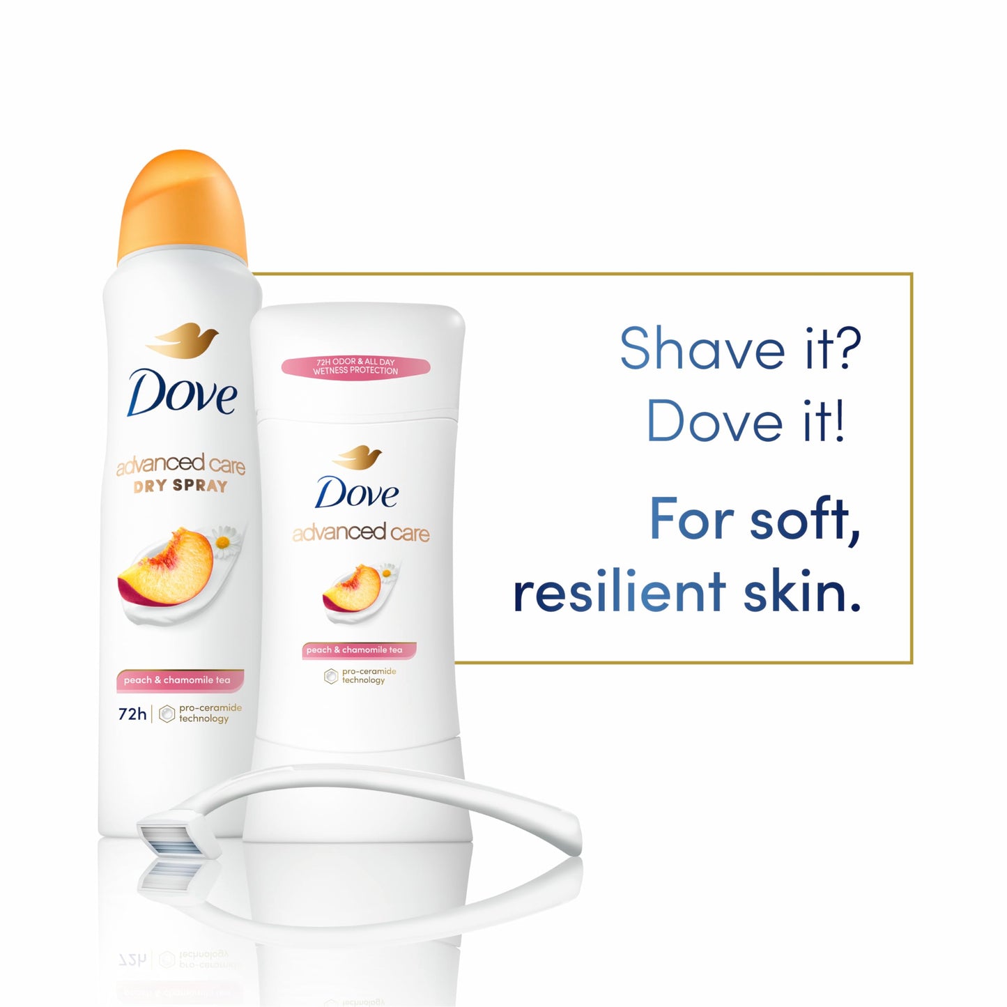 Dove Advanced Care Antiperspirant Deodorant Stick Peach & Chamomile Tea 4 Count for helping your skin barrier repair after shaving 72 hour odor Beauty and Personal Care Dove