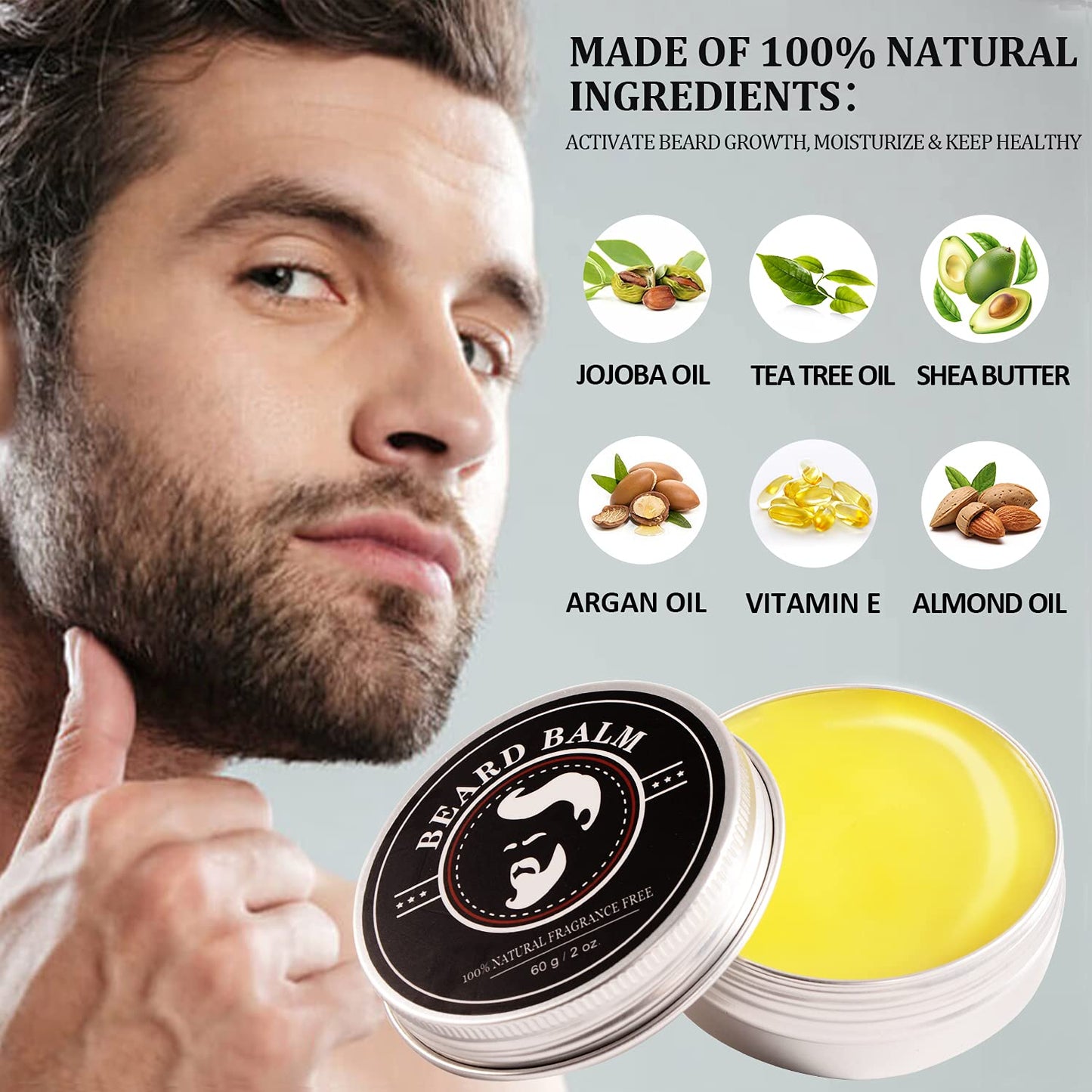Valentines Gifts for Him, Beard Kit for Men, Beard Growth and Grooming Kit w/Beard Oil Beard Balm Beard Brush Beard Comb Beard Scissors, Christmas