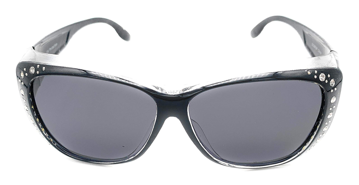 The Starlet Polarized 55 mm Fit Over OTG Butterfly Rhinestone Sunglasses, Black