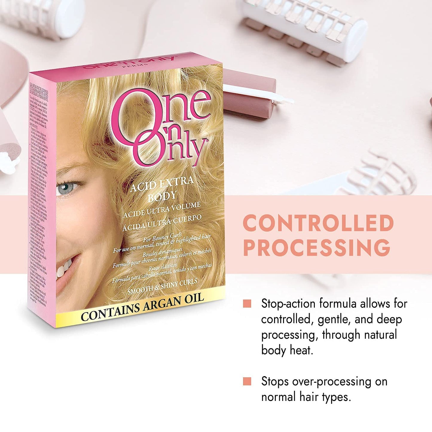 One 'N Only Acid Extra Body Hair Perm - At Home Perm Kit with Argan Oil for Bouncy Curls - Provides Firmer & More Manageable Curls for Normal, Tinted