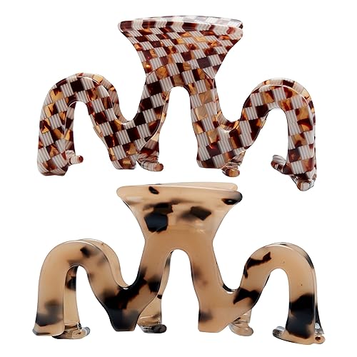 Large Tortoise Shell Claw Clip 3.5 Inch Cellulose Acetate Hair Claw Clips Checkered Hair Claw Clips French Design Hair Jaw Clamp for Women Ladies (2