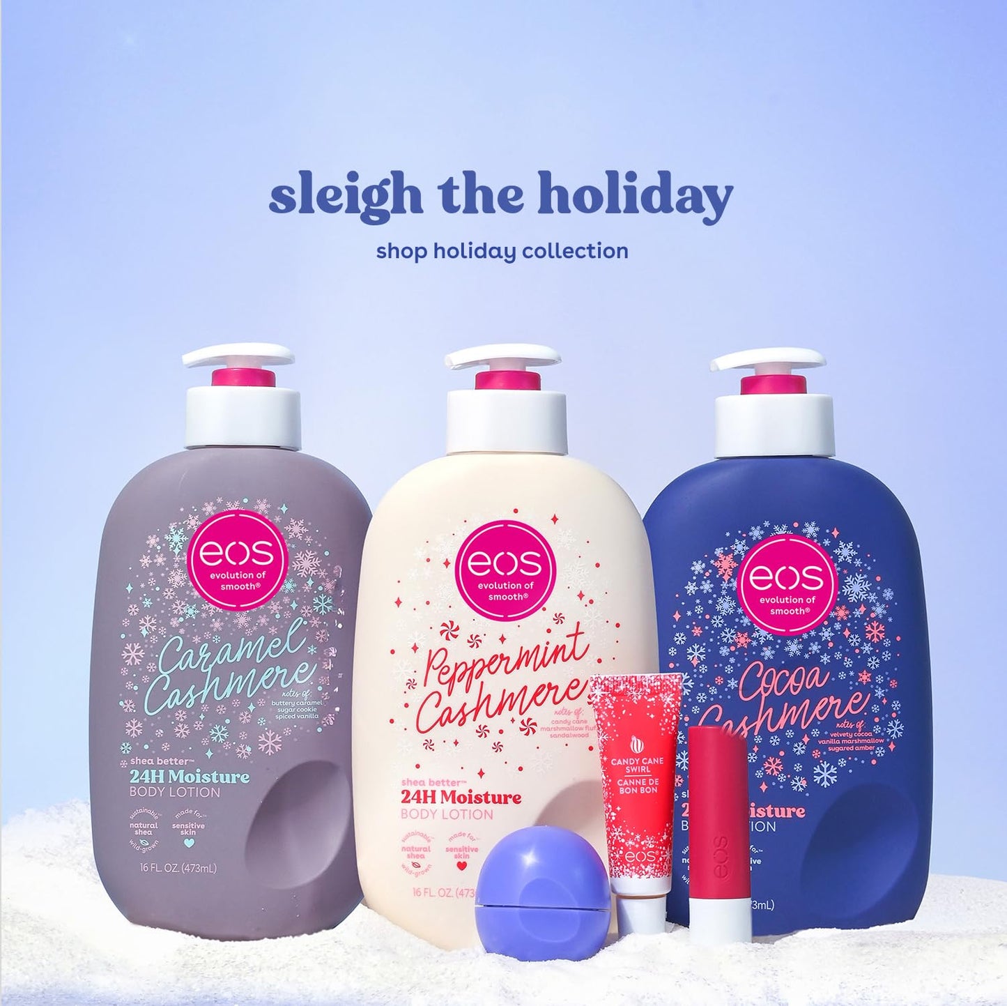 eos Holiday 24H Moisture Super Balm Gift Set, Pink Champagne & Candy Cane Swirl, Limited Edition, Stocking Stuffers, Holiday Lip Mask, 0.35 fl oz