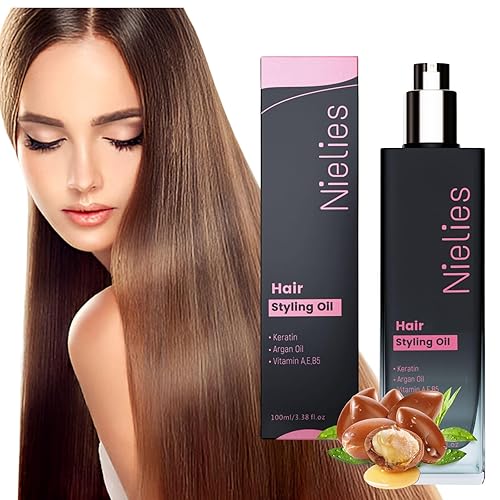 Nielies Argan Oil Hair Serum with Keratin & Biotin - Frizz Control Treatment for Dry, Curly Hair - Lightweight Smoothing & Shine Formula for Women